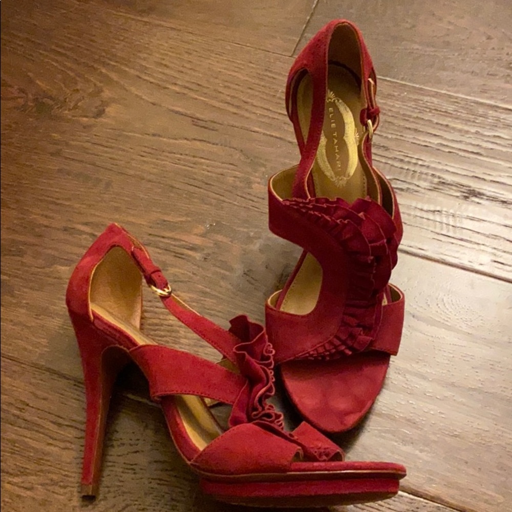Elie Tahari Red Suede Platform Heels